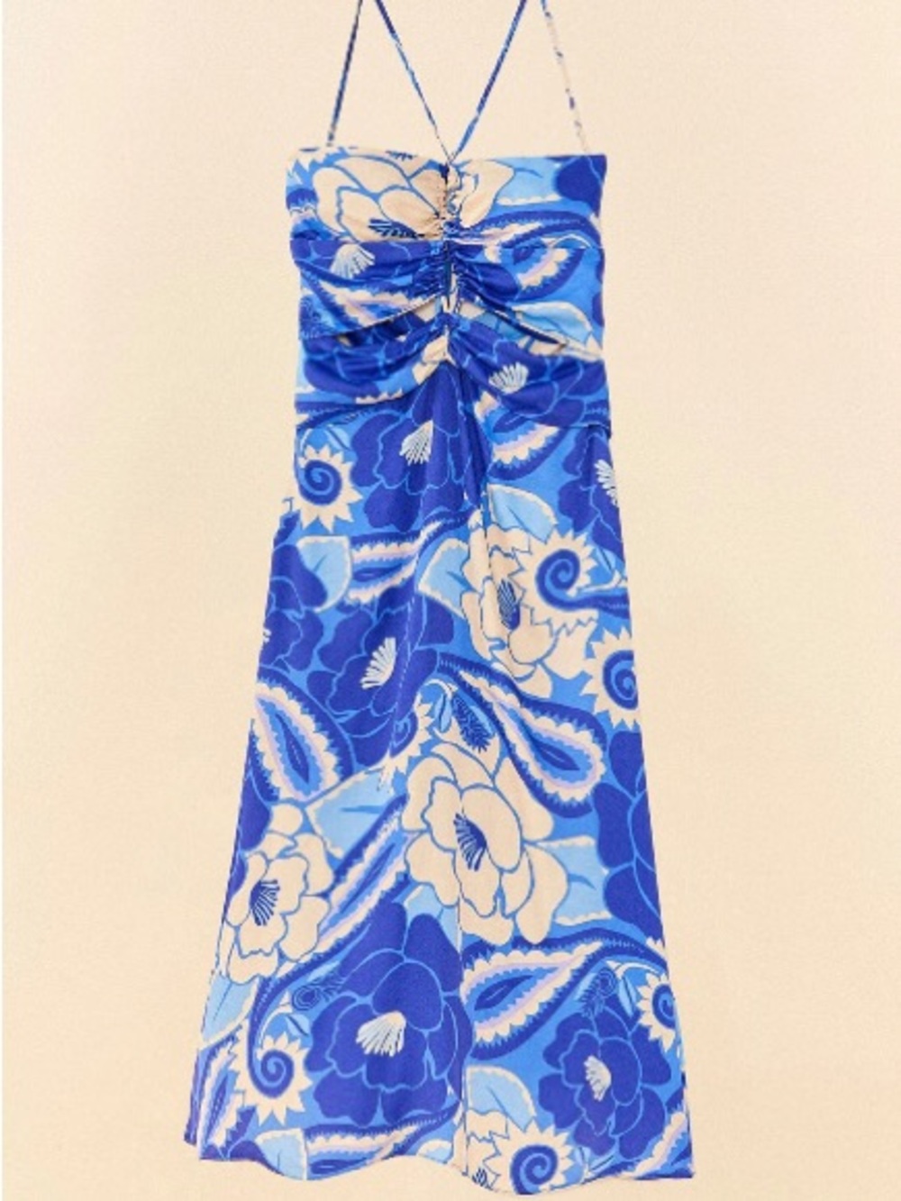 Farm Rio Blue Tropical Groove Lenzing™ Ecovero™ Viscose Midi Dress NWOT